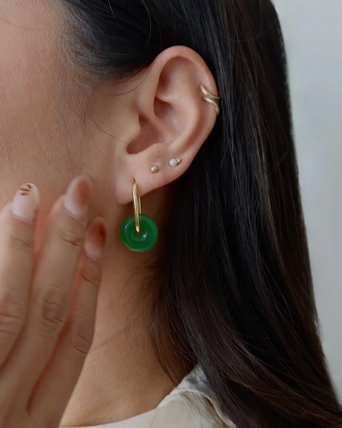 seree - Willow — Green Jade Stone Hoop Earrings