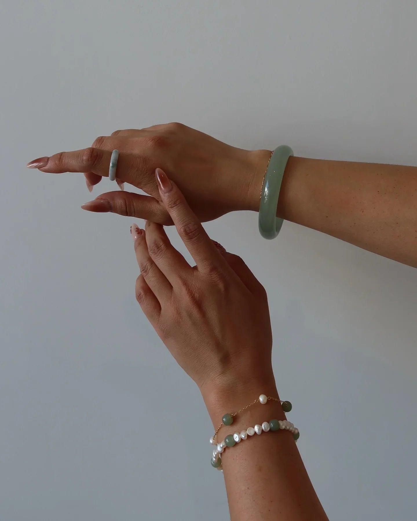 seree - Smoke — Opaque Green Jade Stone Bangle