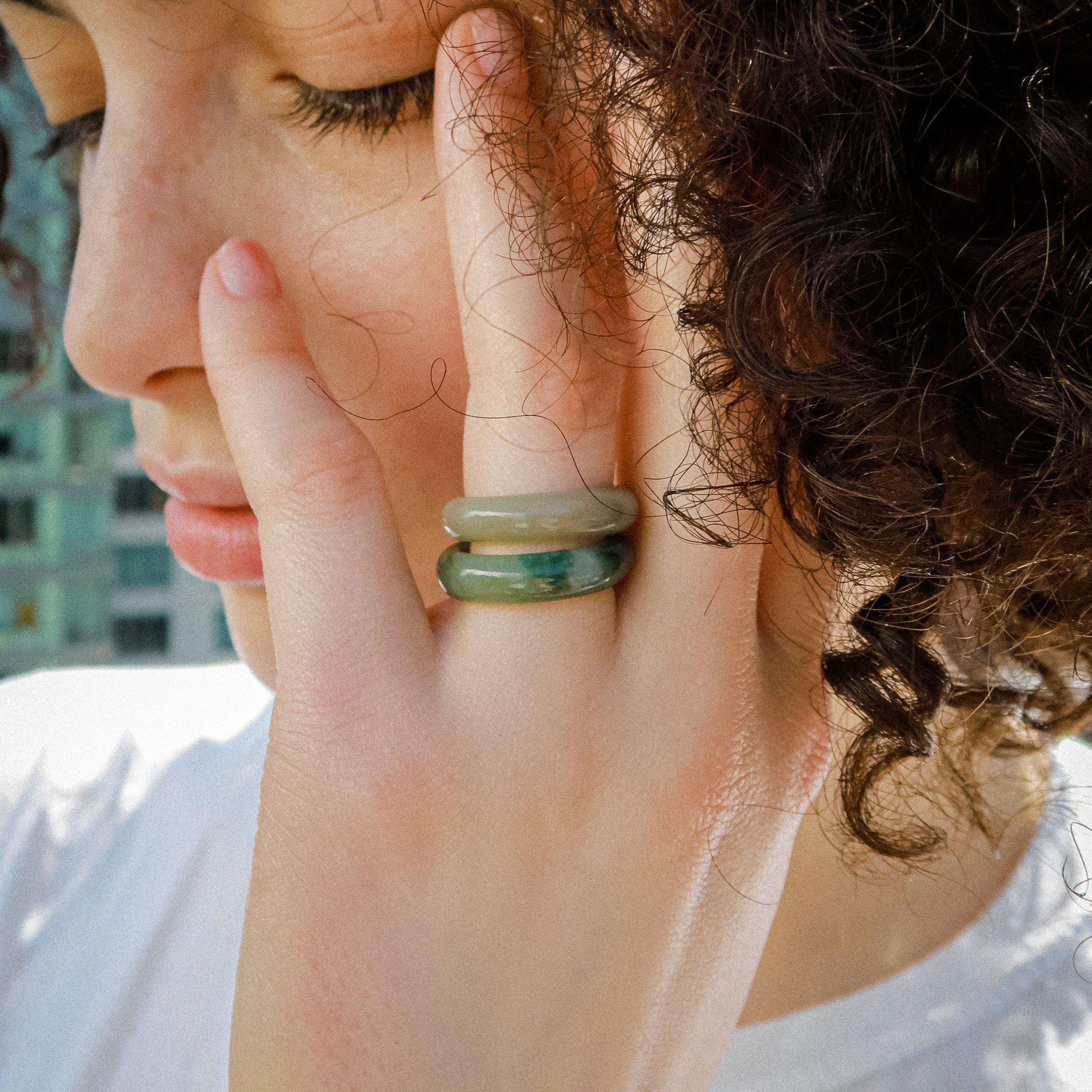 seree - Chess — Light/Dark Cyan Jade Ring