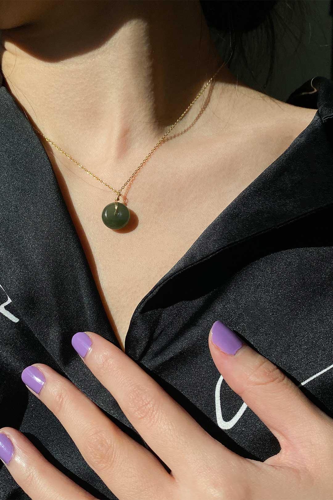 seree - Coin — Green Jade Hollow Necklace