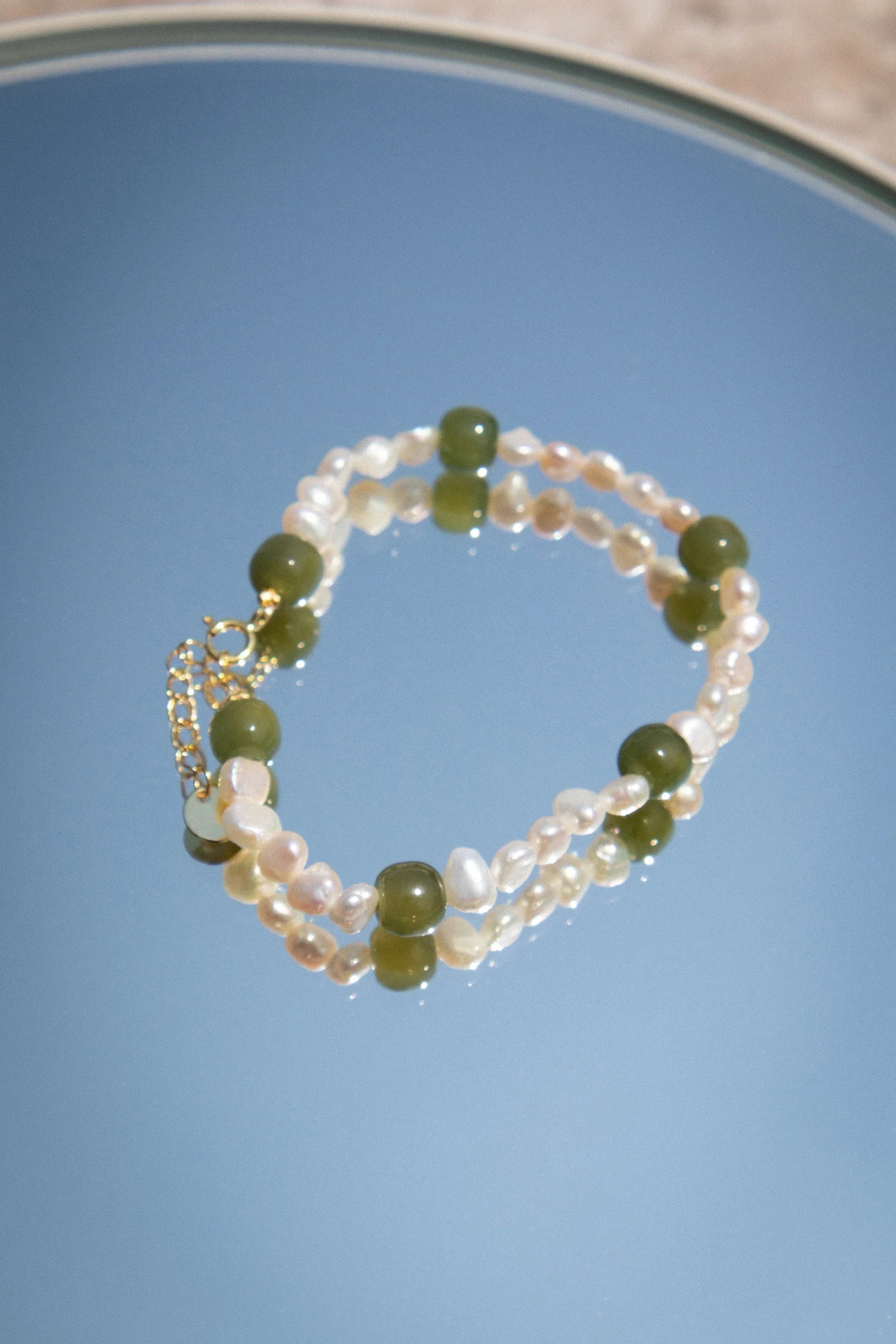 seree - Isabelle — Pearl and Green Jade Bracelet