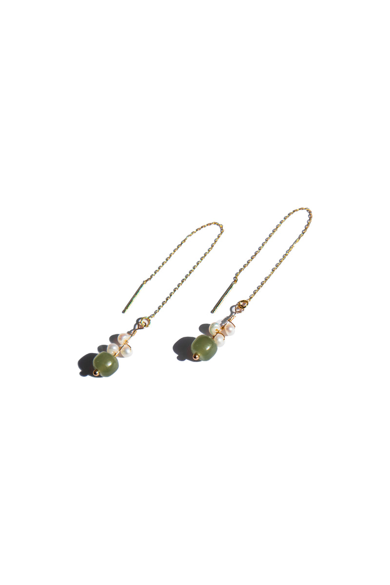 Madeleine — Jade and freshwater pearl drop earrings | seree