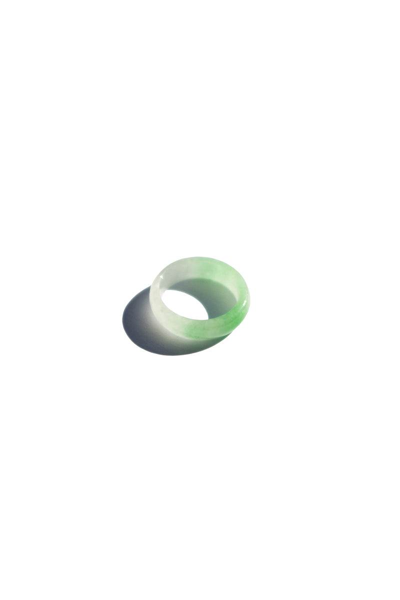 Koi — Mottled green jade ring