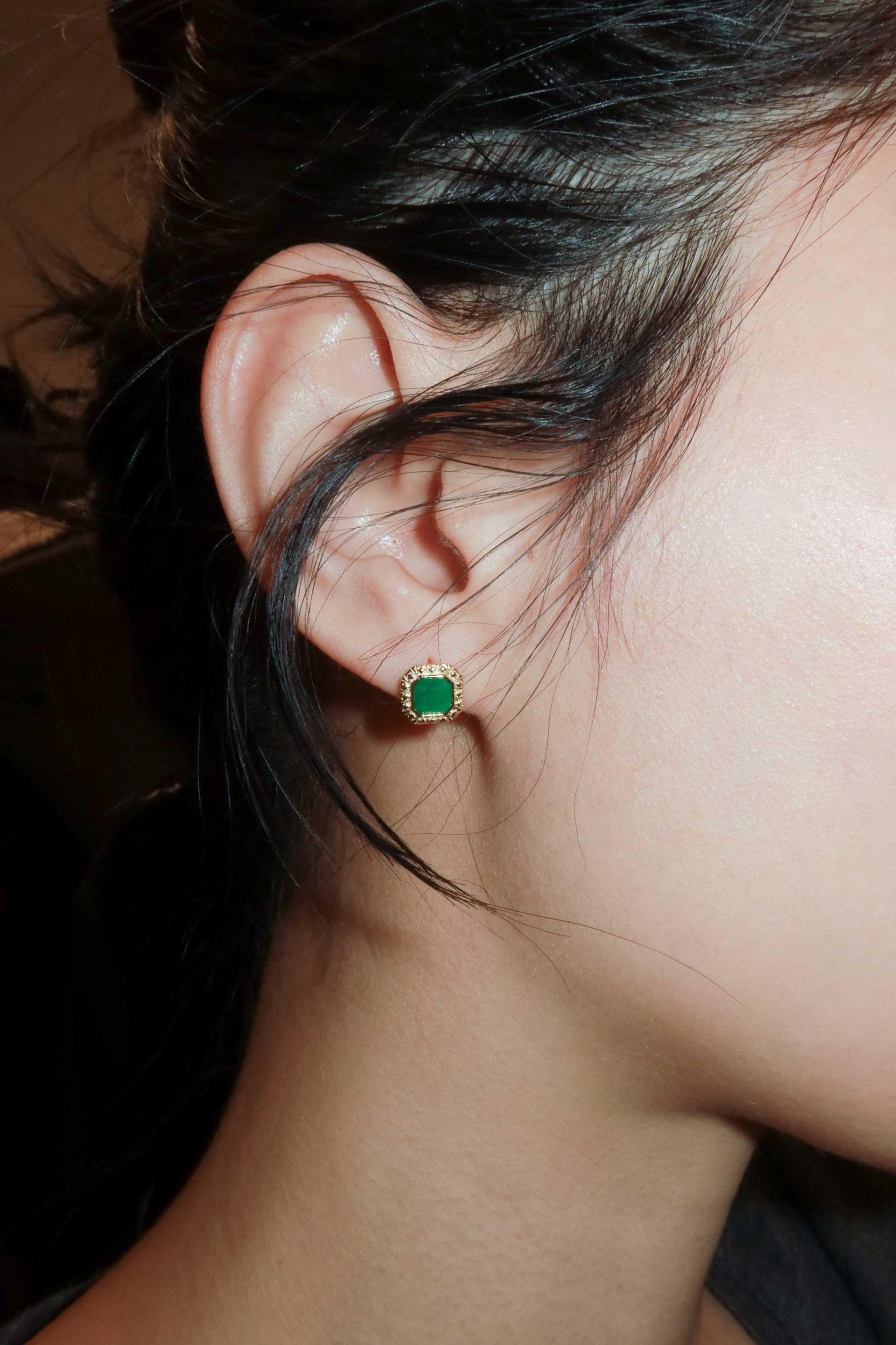 seree - Park — Green Jade Square Stud Earrings