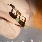 seree - Pin — Green Jade Bead Gold Earrings