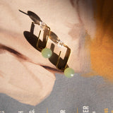 Pin — Green jade bead gold earrings - seree