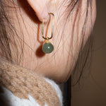 Pin — Green jade bead gold earrings - seree